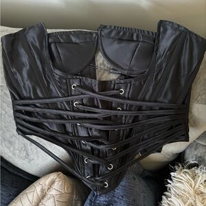 Black Corset Top with Lace-Up Detail
